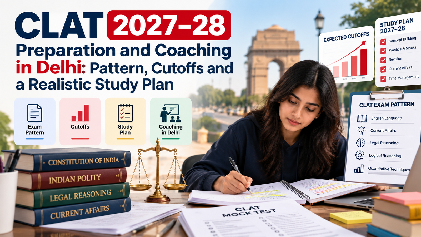 CLAT Preparation and Coaching in Delhi: Pattern, Cutoffs and a Realistic Study Plan (2027–28)